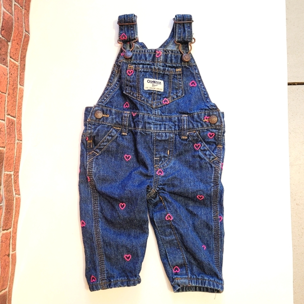 Oshkosh B'gosh Baby Girl Denim Overalls with Hearts 6M